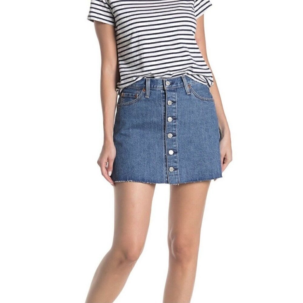 NEW Levi's Big E Mini Jean Skirt Button Front Denim 26 - Picture 3 of 11
